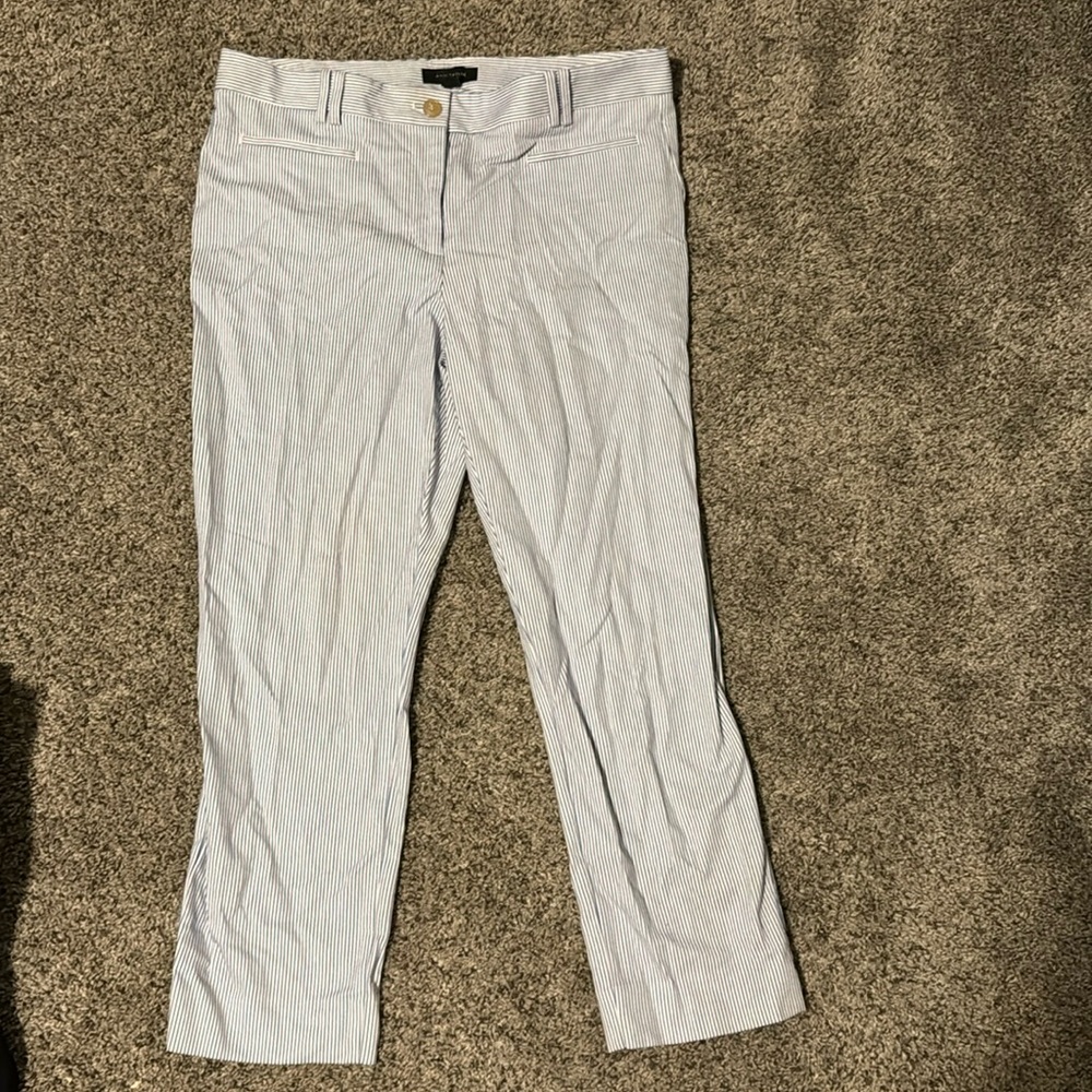Blue and White Striped Capri Pants